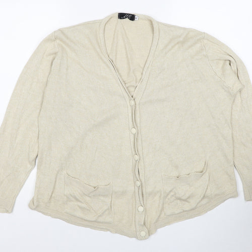 ME Womens Beige V-Neck Polyester Cardigan Jumper Size XL