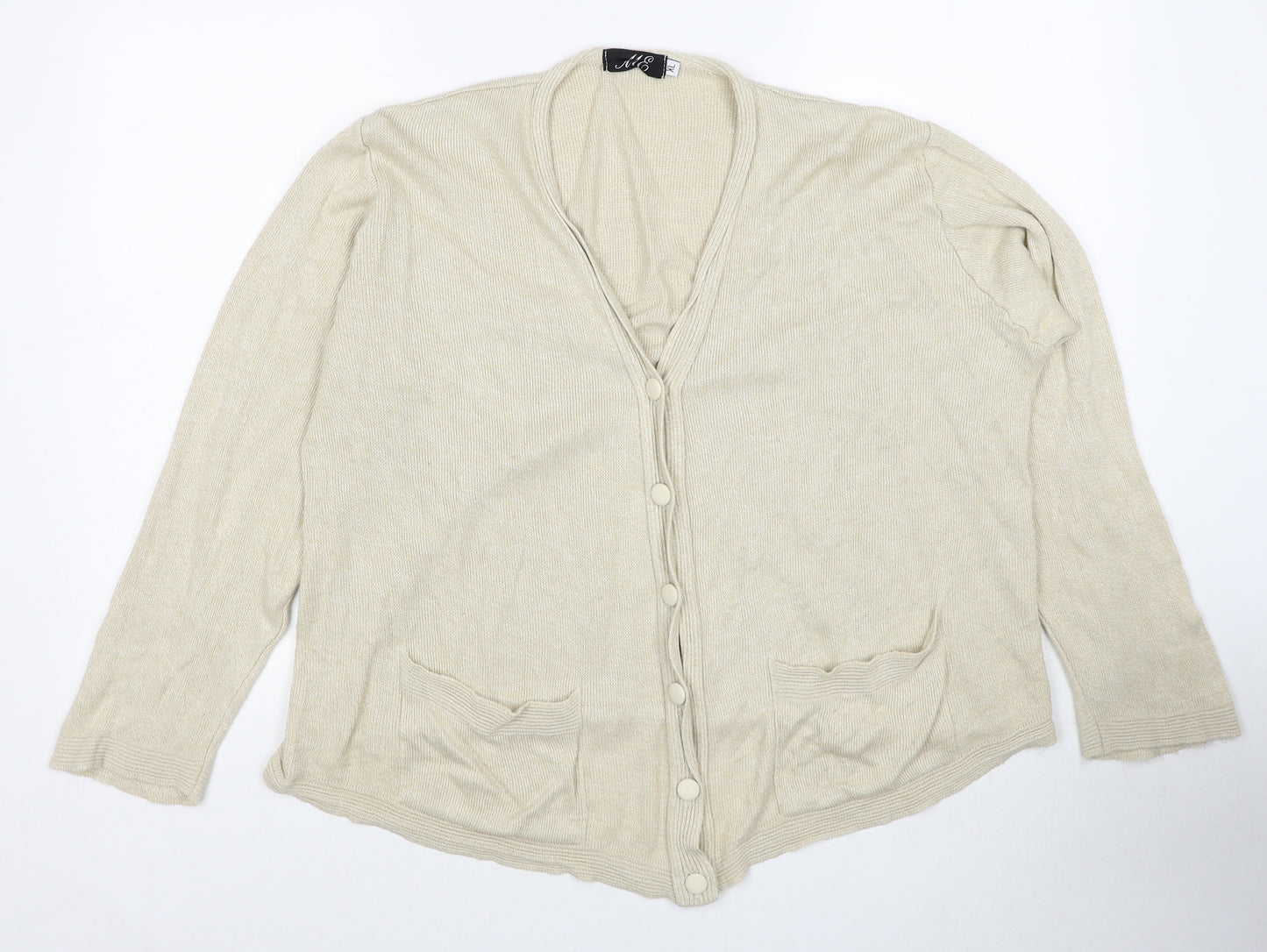 ME Womens Beige V-Neck Polyester Cardigan Jumper Size XL