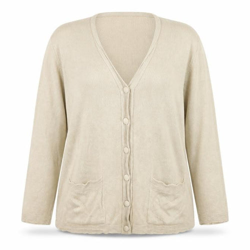 ME Womens Beige V-Neck Polyester Cardigan Jumper Size XL