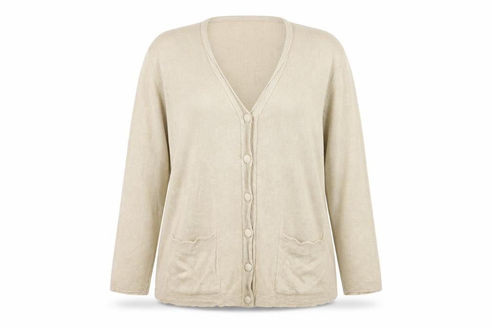 ME Womens Beige V-Neck Polyester Cardigan Jumper Size XL