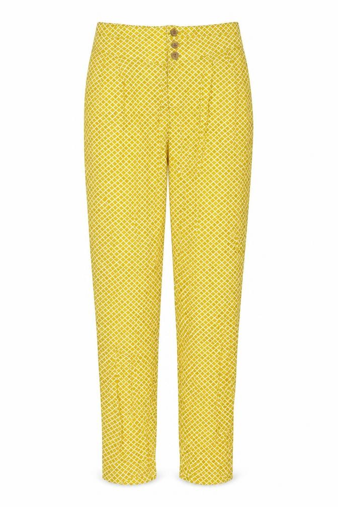Marks and Spencer Womens Yellow Geometric Viscose Trousers Size 8 Regular Zip