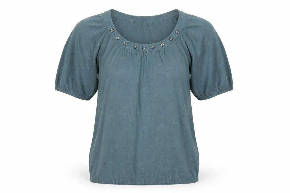 Front view of Klass women’s blue round neck viscose jumper, size M