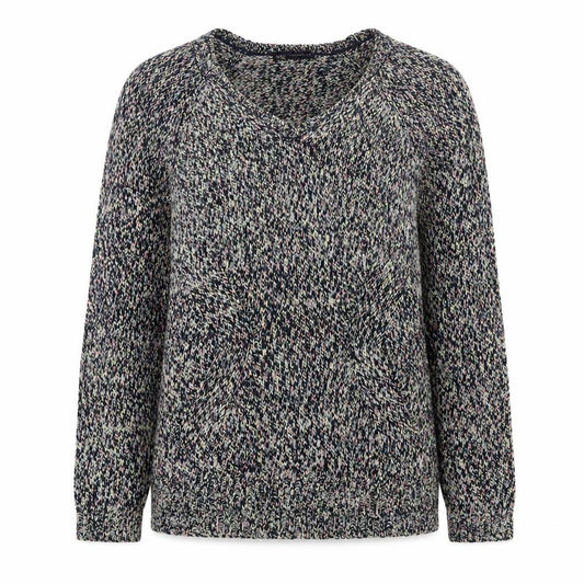 Front view of Marks & Spencer women’s multicoloured v-neck acrylic jumper, size UK 8