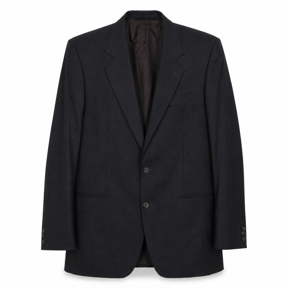 Front view of Cuningham men’s grey striped polyester jacket suit jacket, size 42, regular