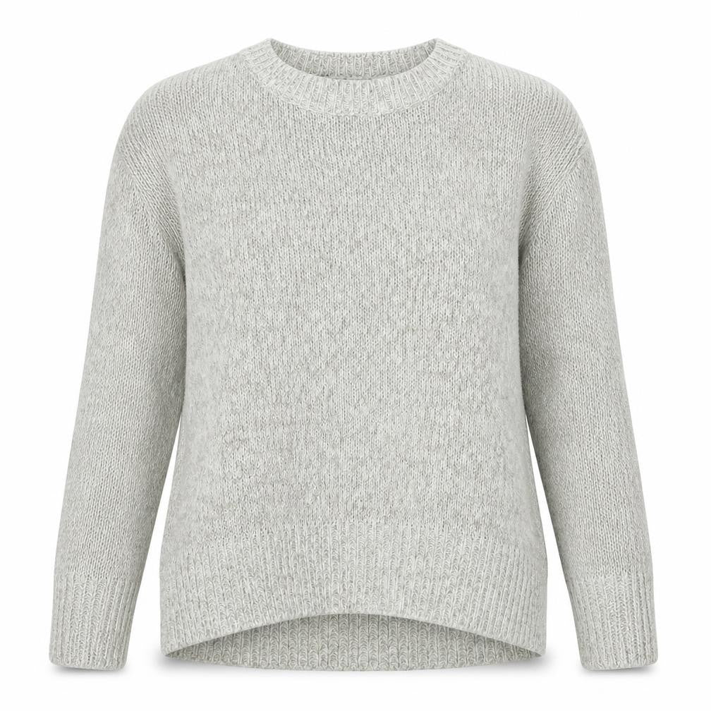 Front view of New Look women’s grey round neck acrylic jumper, size S