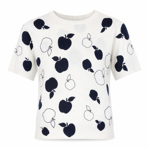 Marks and Spencer Womens White Round Neck Geometric Viscose Pullover Jumper Size 8 - Apple Print