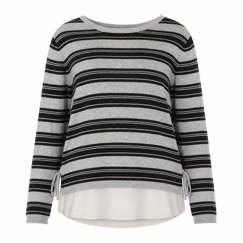Dorothy Perkins Womens Grey Round Neck Striped Viscose Pullover Jumper Size 14