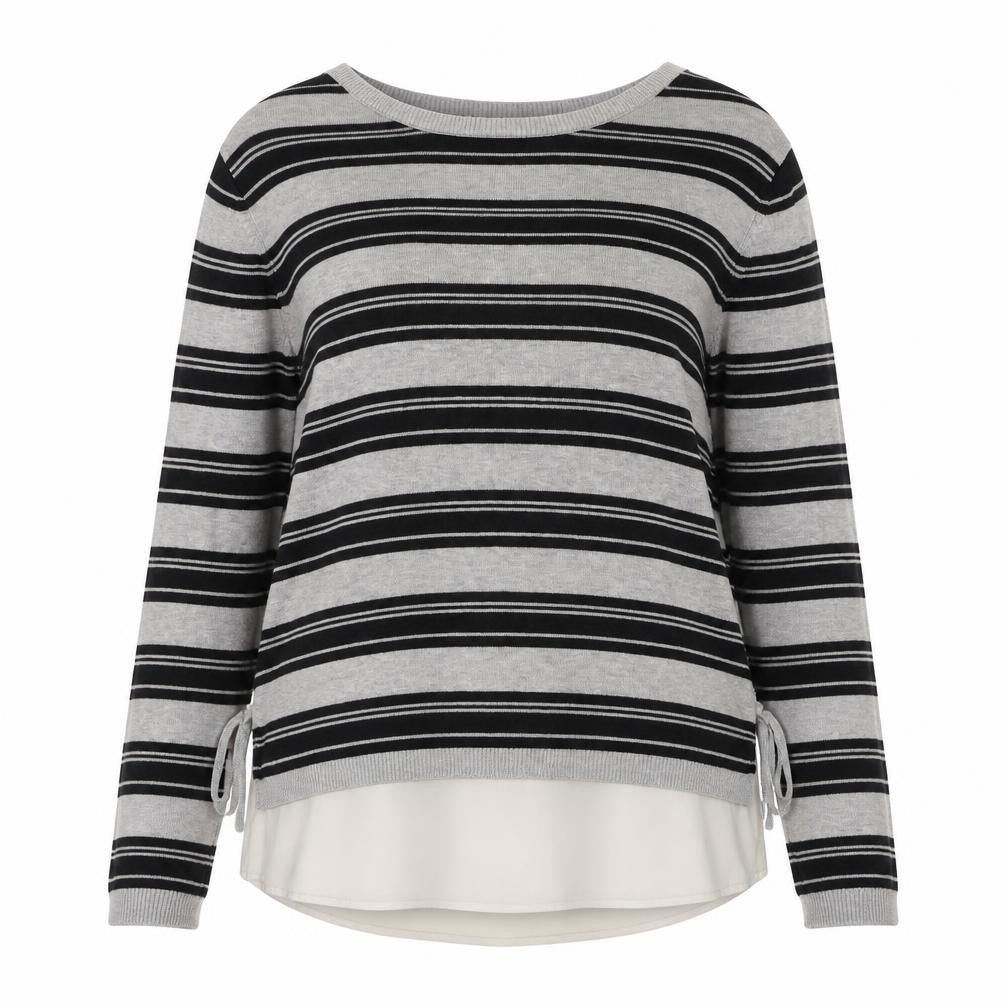 Dorothy Perkins Womens Grey Round Neck Striped Viscose Pullover Jumper Size 14