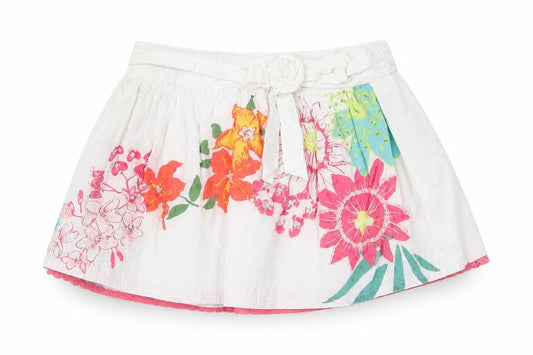 Uttam Kids Girls White Floral Cotton A-Line Skirt Size 5-6 Years Regular Pull On