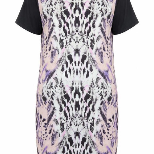 Miss Selfridge Womens Multicoloured Geometric Polyester T-Shirt Dress Size 10 Round Neck Pullover