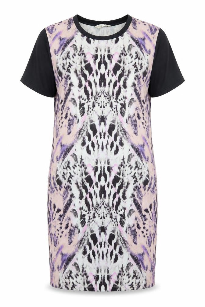 Miss Selfridge Womens Multicoloured Geometric Polyester T-Shirt Dress Size 10 Round Neck Pullover