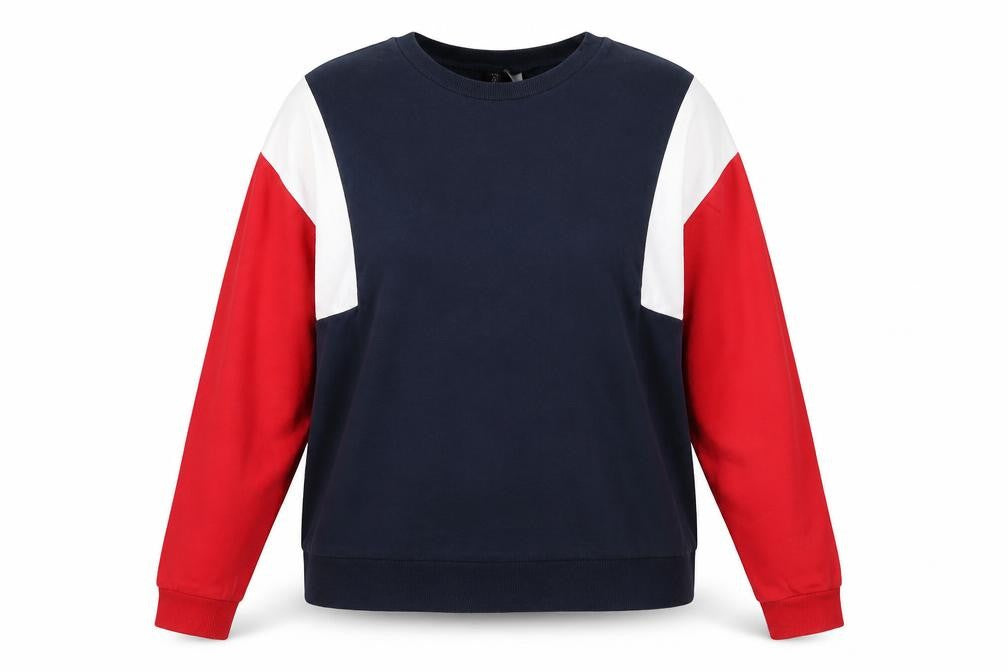Front view of Divided women’s blue colourblock cotton pullover sweatshirt, size L, pullover