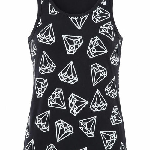Fabric Womens Blue Geometric Cotton Basic Tank Size XS Round Neck - Diamond Print