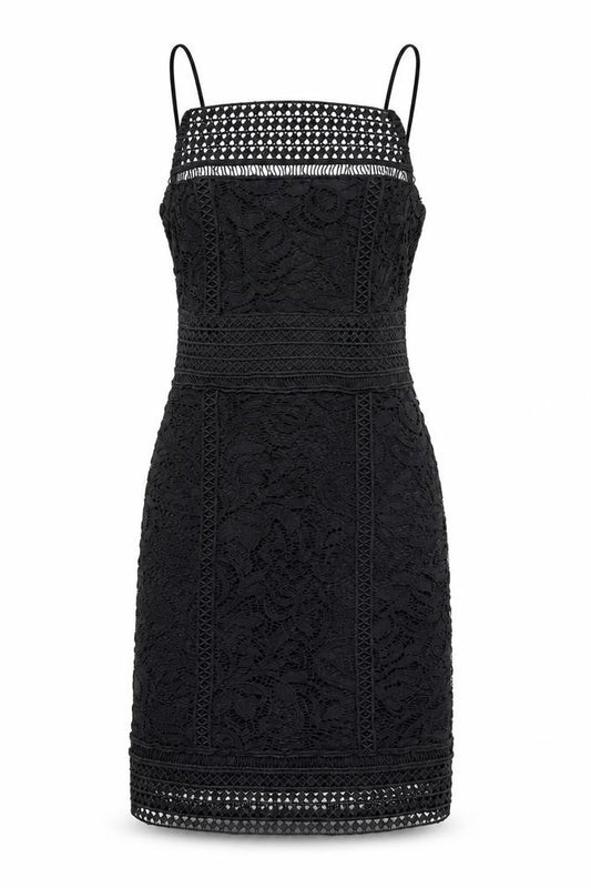 Front view of Topshop women’s black geometric nylon a-line, size UK 8, square neck zip