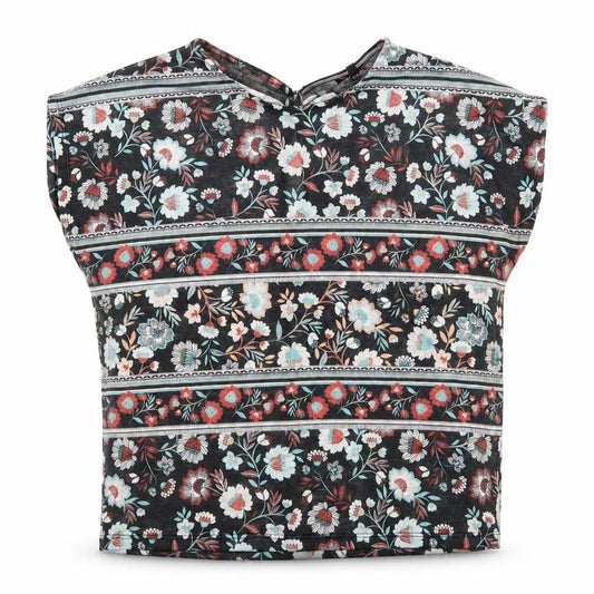 Front view of Warehouse women’s black geometric polyester basic blouse, size UK 12, round neck