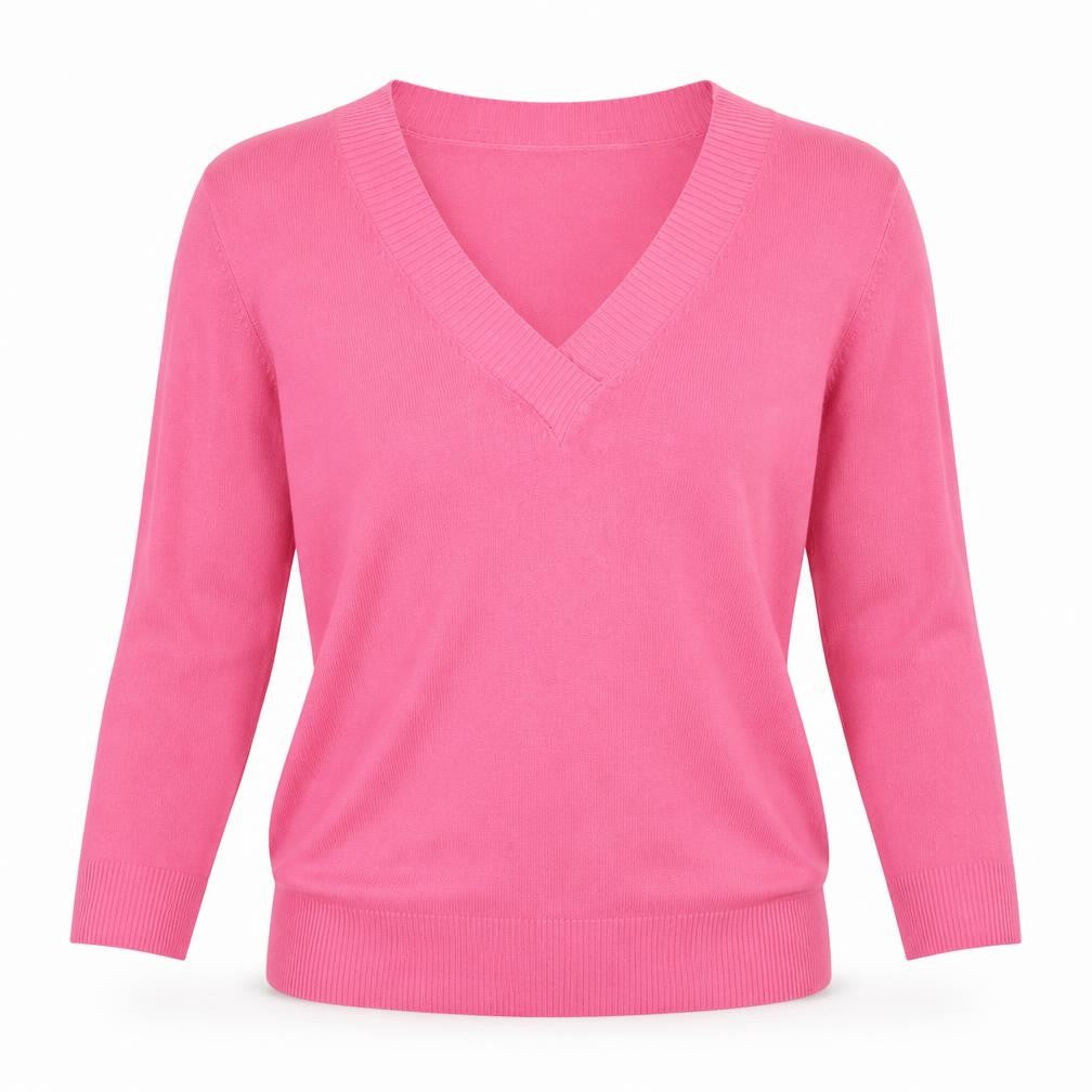 Mix in Womens Pink V-Neck Viscose Pullover Jumper Size M