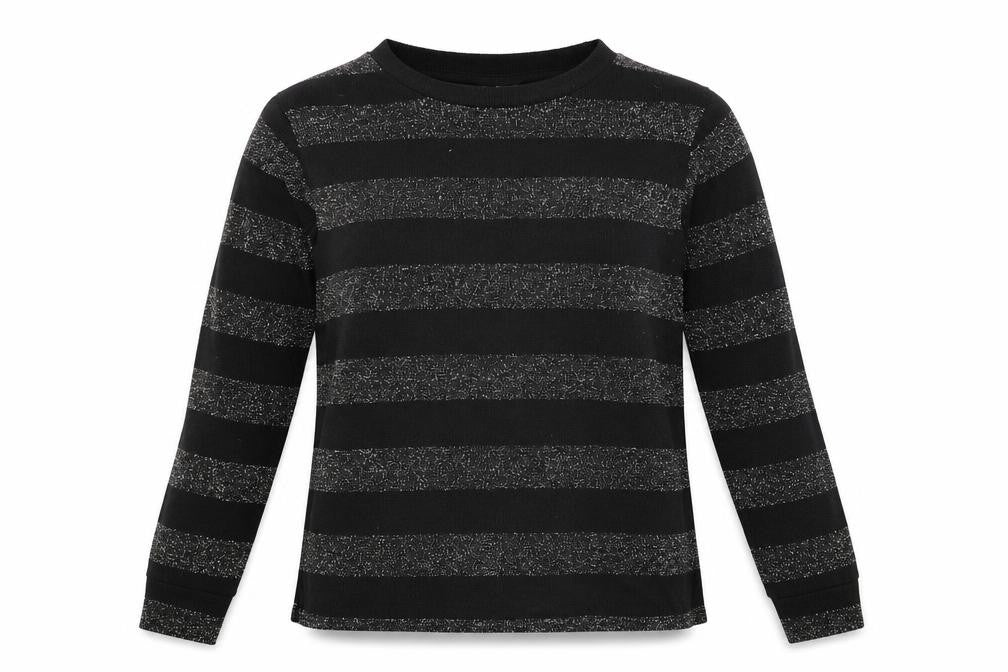 Front view of Divided women’s black round neck striped polyester jumper, size S