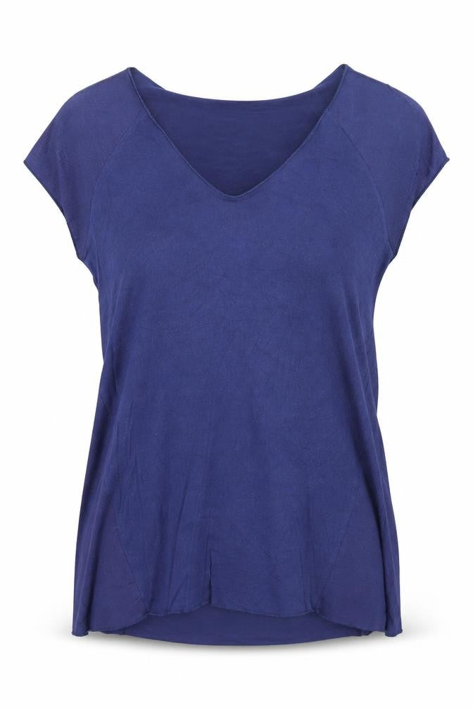 Mango Womens Blue Viscose Basic T-Shirt Size XS V-Neck