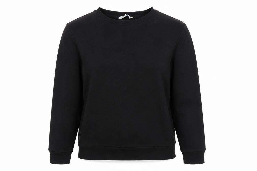 Front view of Peacocks women’s black polyester pullover sweatshirt, size UK 8, pullover