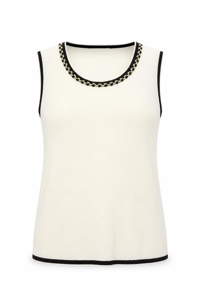 Front view of Nightingales women’s beige acrylic basic blouse, size UK 16, round neck