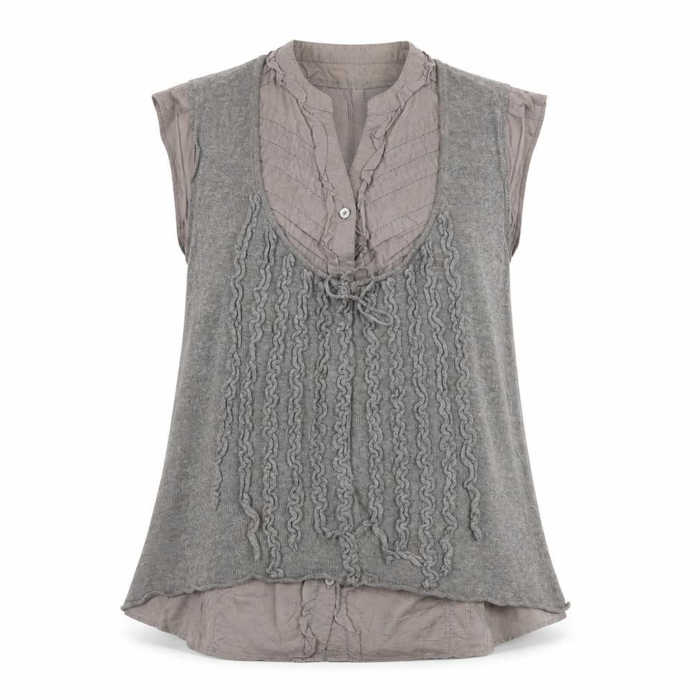 Front view of Next women’s green linen basic button-up, size UK 10, v-neck