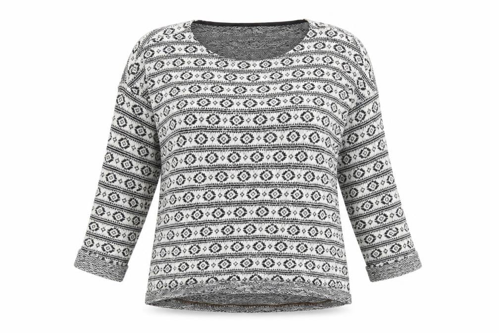 Front view of Next women’s white round neck geometric acrylic jumper, size UK 14