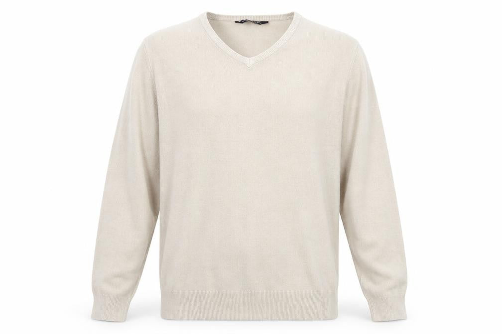 Kensington Mens Beige V-Neck Acrylic Pullover Jumper Size XL Long Sleeve