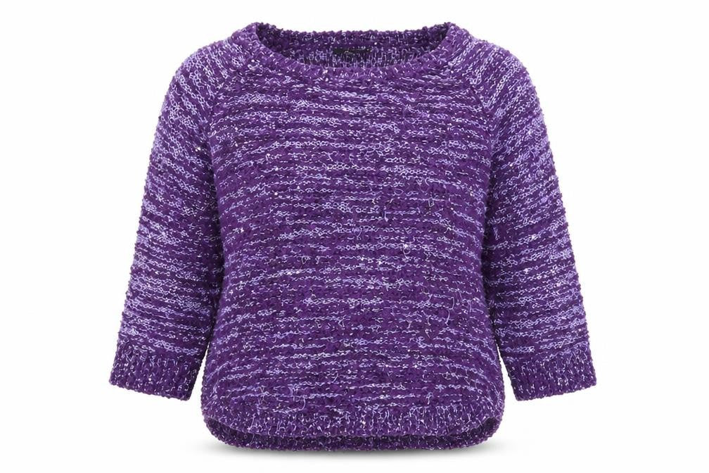 Front view of Bonmarché women’s purple scoop neck polyester jumper, size M