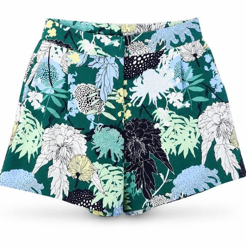 Preworn Womens Green Floral Polyester Culotte Shorts Size 26 in Regular Zip