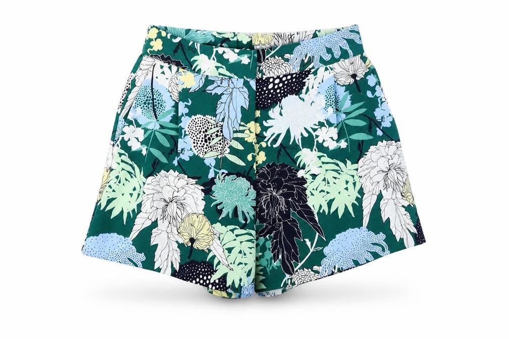 Preworn Womens Green Floral Polyester Culotte Shorts Size 26 in Regular Zip