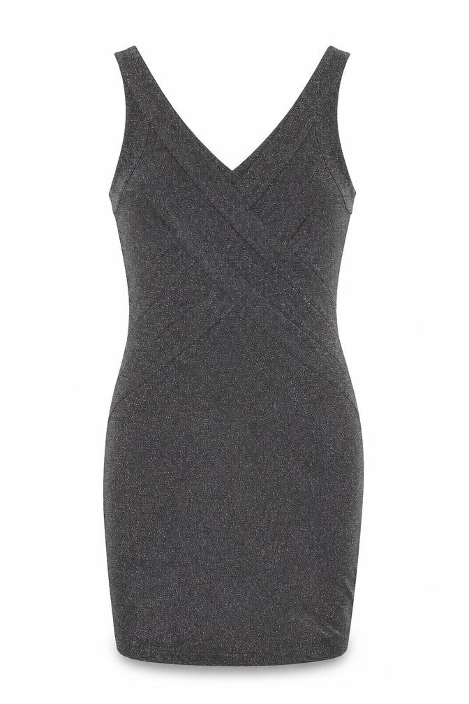 Front view of Lipsy women’s red polyester bodycon, size UK 12, v-neck pullover
