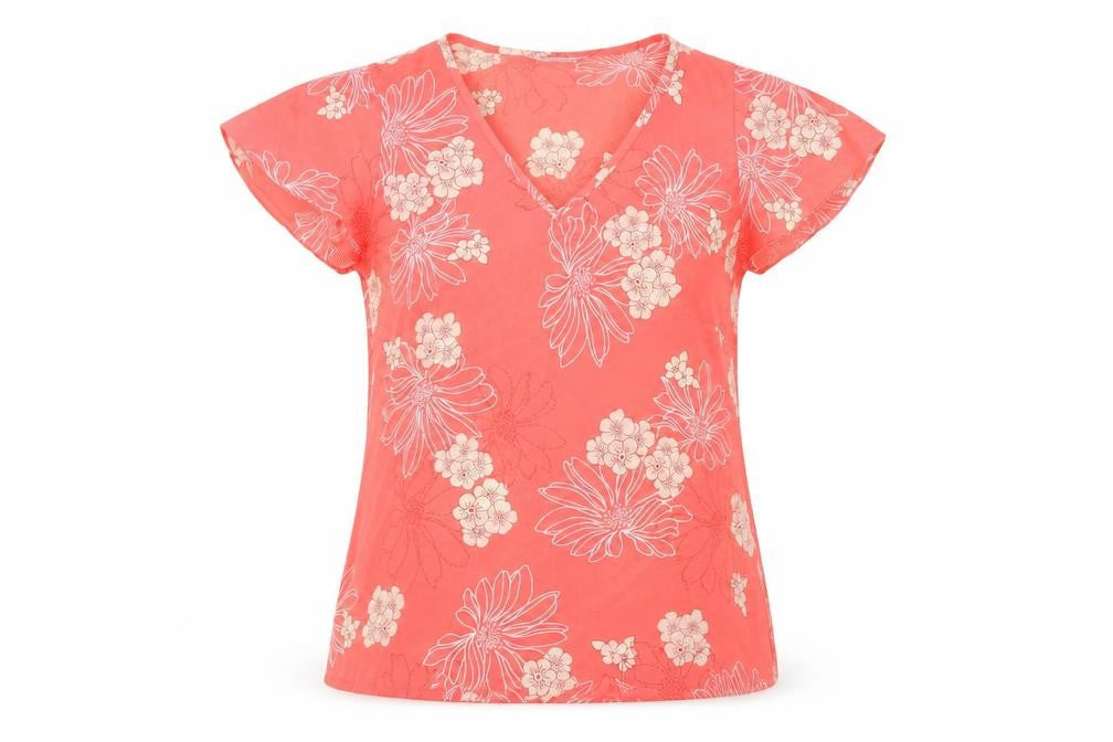 Collections Womens Pink Floral Polyester Basic Blouse Size 12 V-Neck
