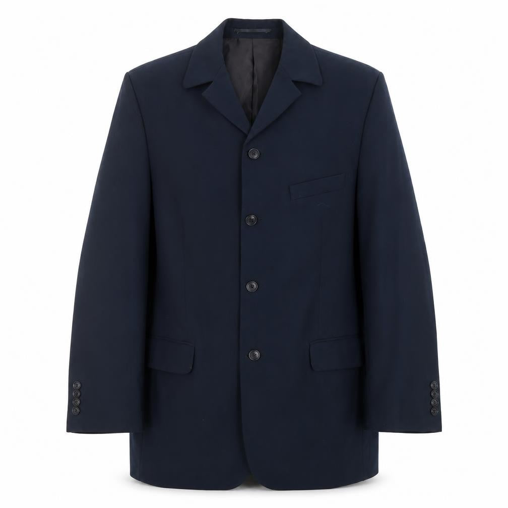Front view of Equity men’s blue polyester jacket suit jacket, size 38, regular