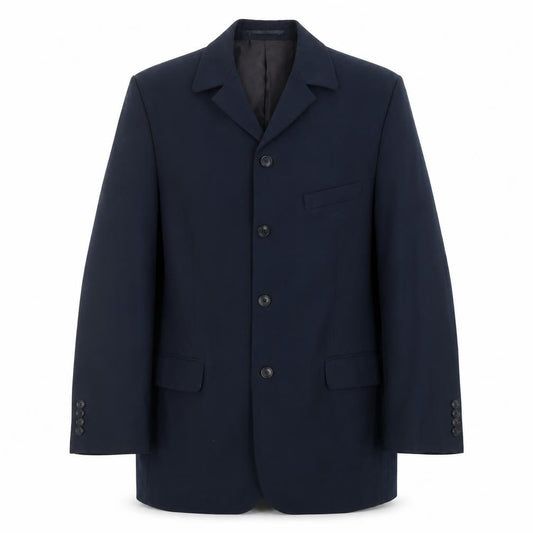 Front view of Equity men’s blue polyester jacket suit jacket, size 38, regular