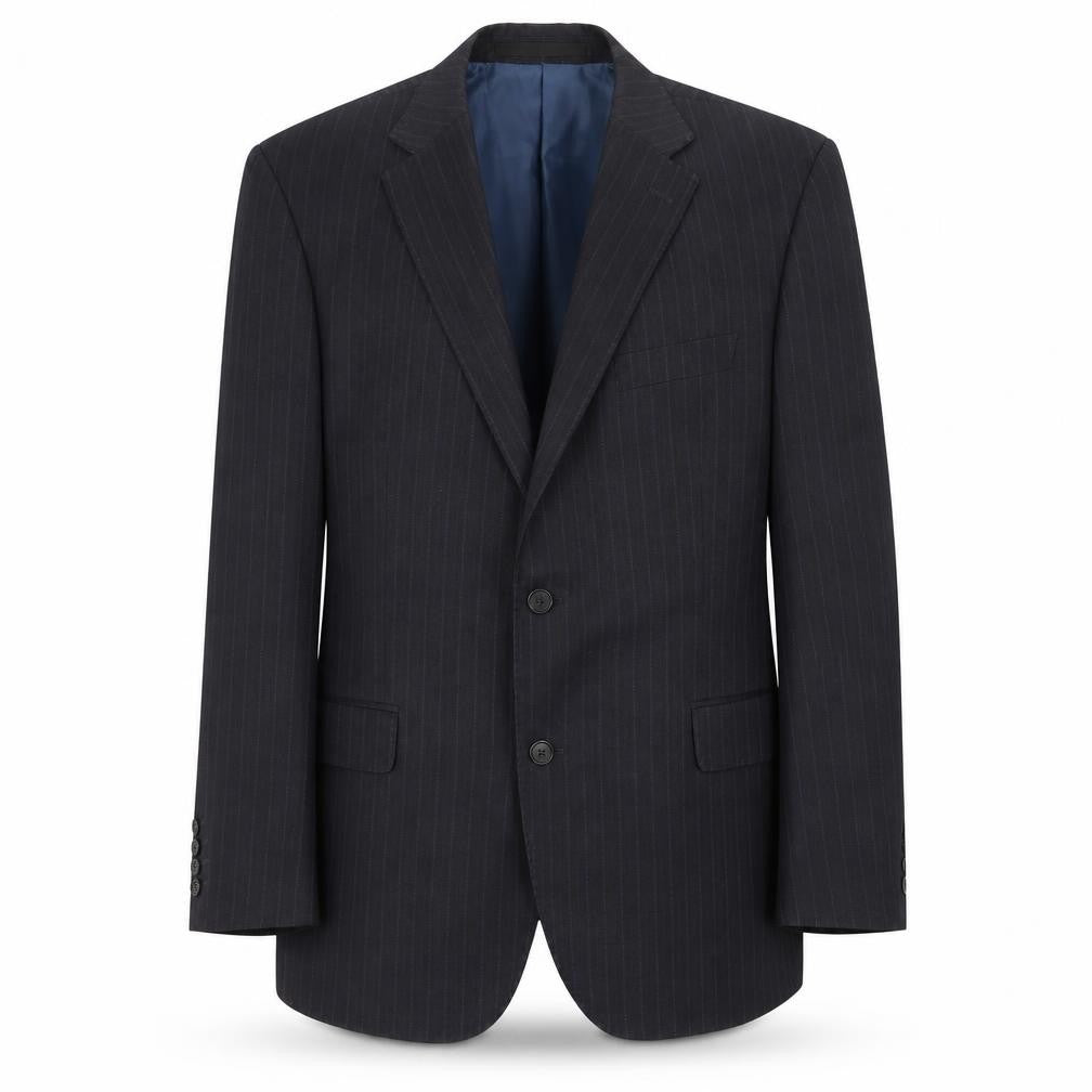 Front view of Marks & Spencer men’s grey striped polyester jacket suit jacket, size 44, regular