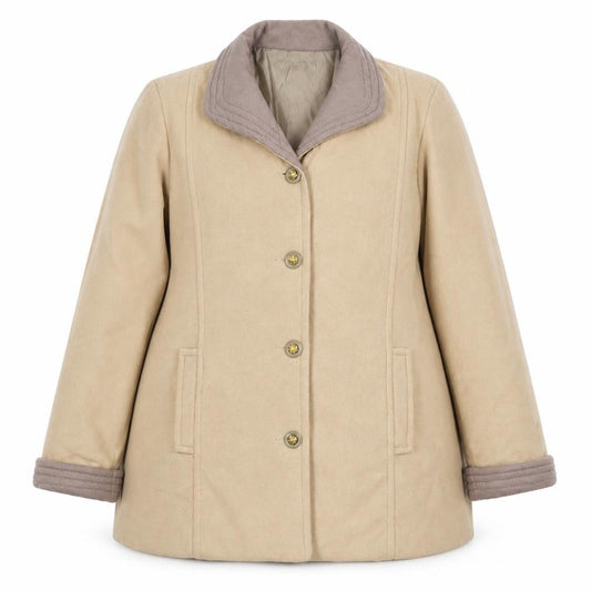 Front view of Gabriella Vicenga women’s beige jacket, size UK 16, button