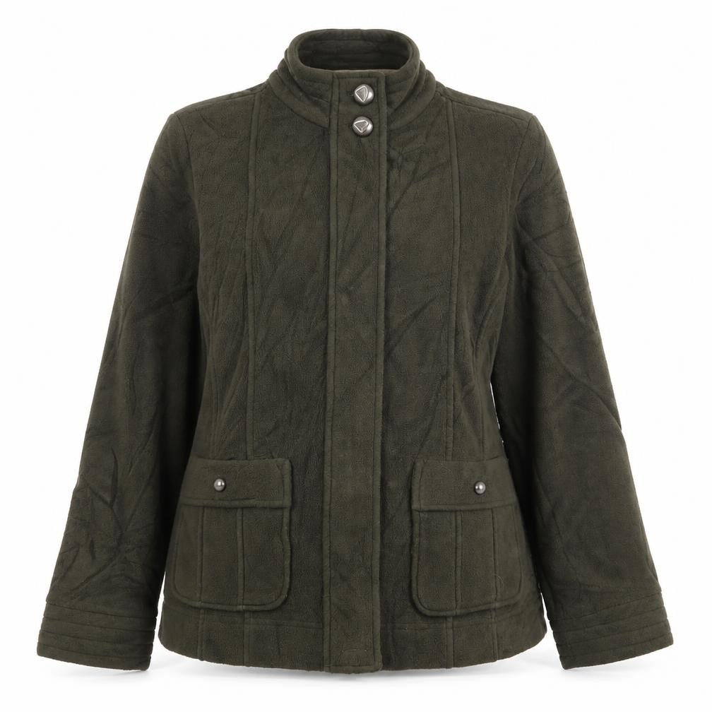 Front view of Marks & Spencer women’s green jacket, size UK 12, zip