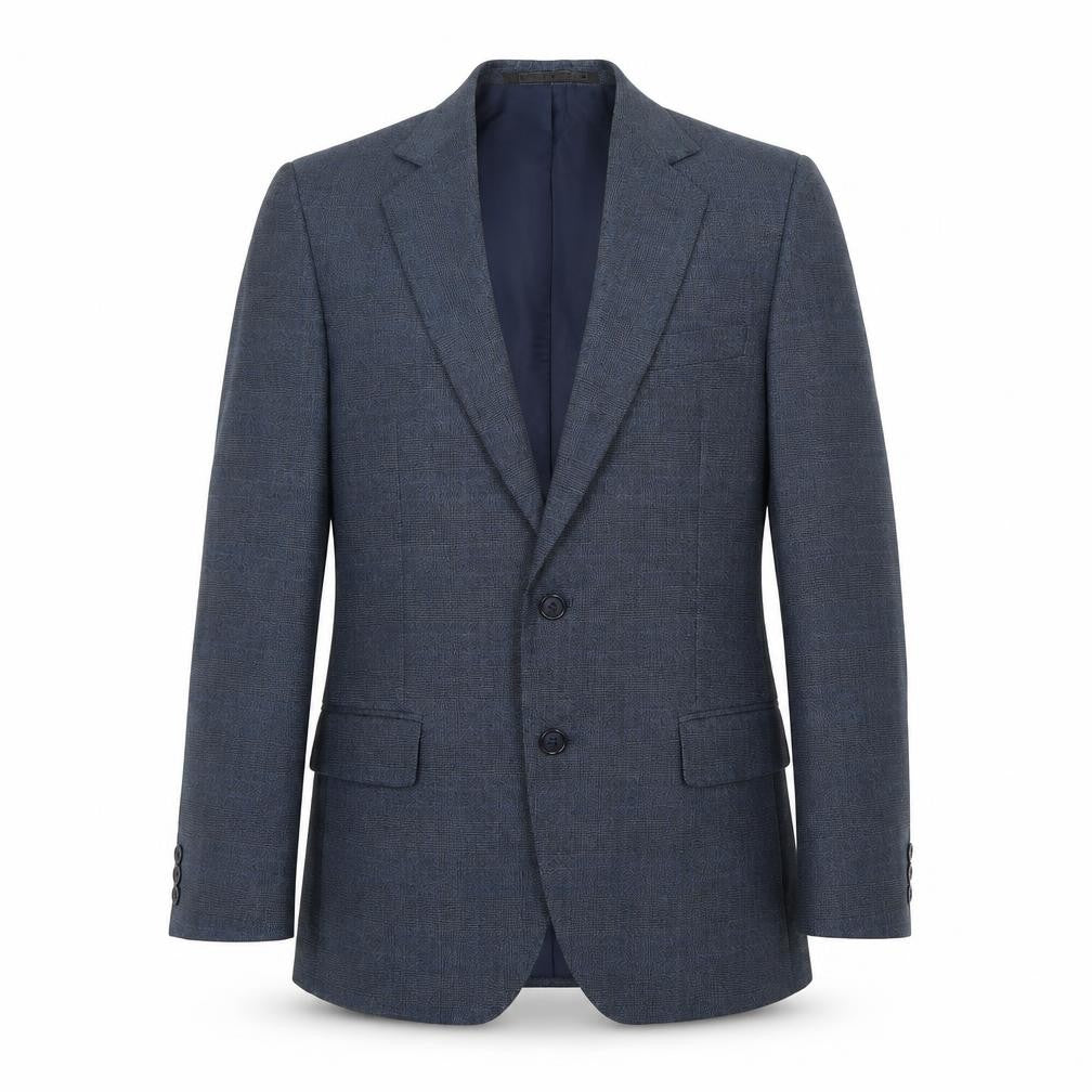 Front view of John Oliver men’s blue polyester jacket suit jacket, size 38, regular