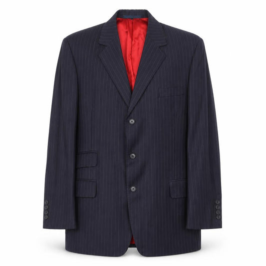 Front view of Outlook men’s blue striped polyester jacket suit jacket, size 44, regular