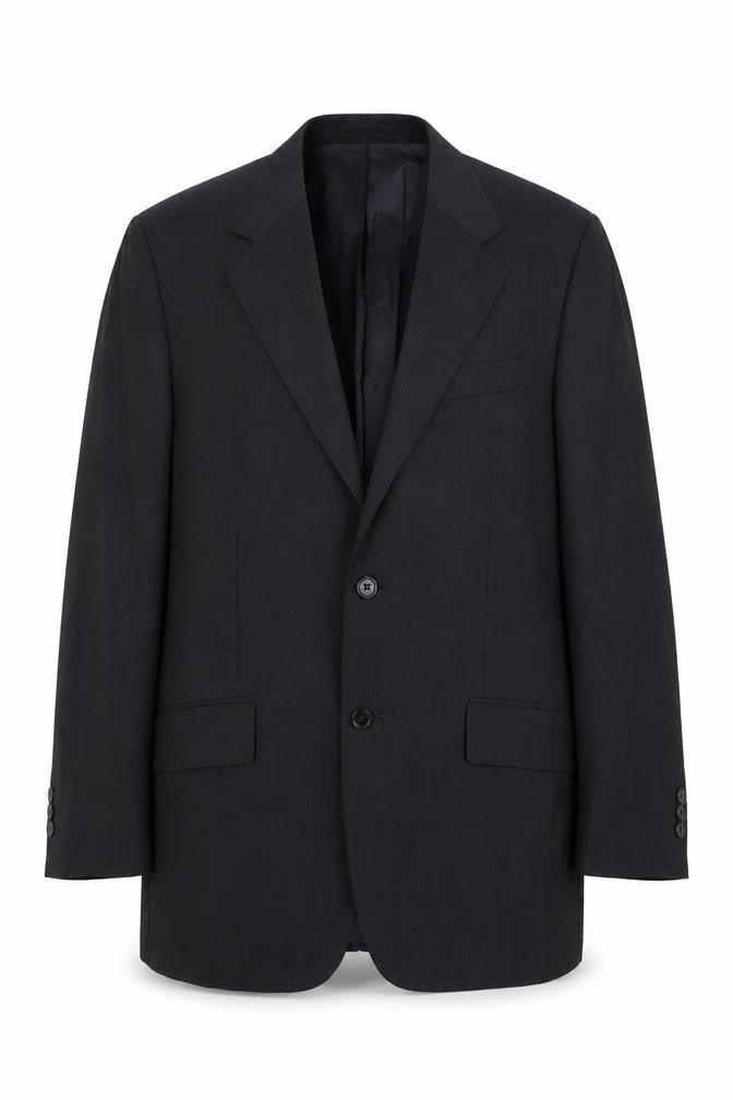 Front view of Harris & Hewett men’s black wool jacket suit jacket, size 40, regular