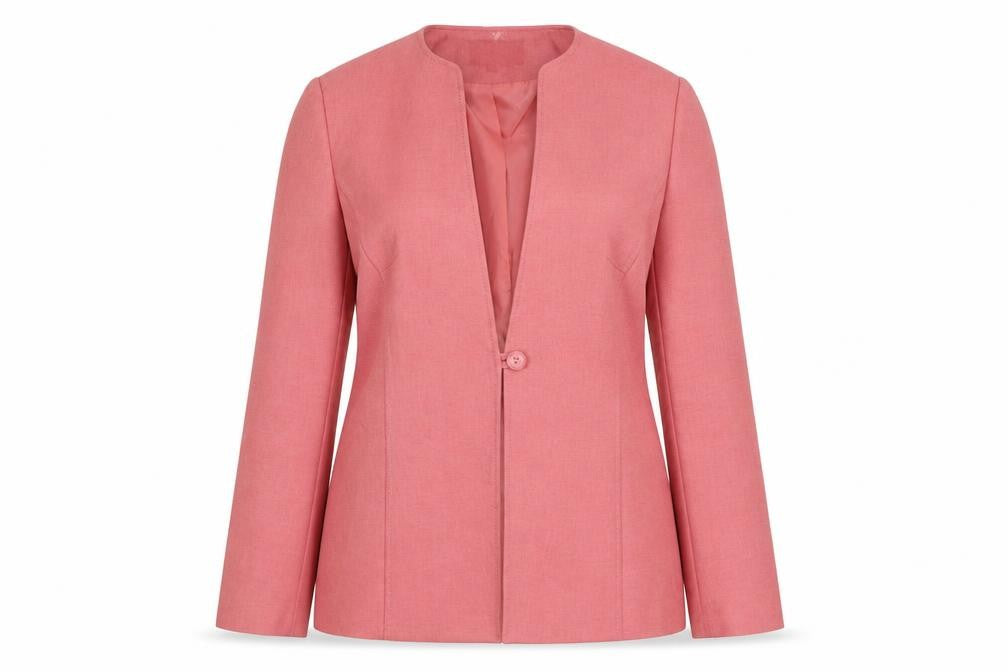 Front view of Autonomy women’s pink jacket blazer, size UK 10, button