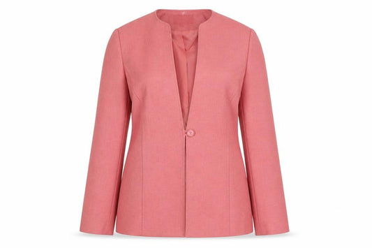 Front view of Autonomy women’s pink jacket blazer, size UK 10, button