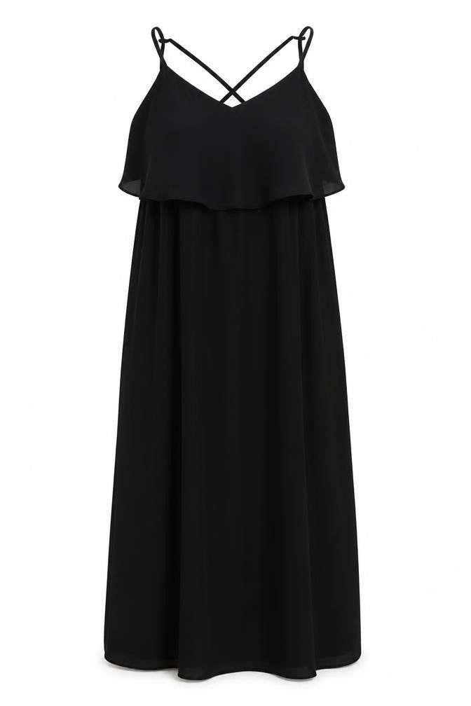 Front view of Carmel Clothing women’s black polyester trapeze & swing, size UK 10, v-neck pullover