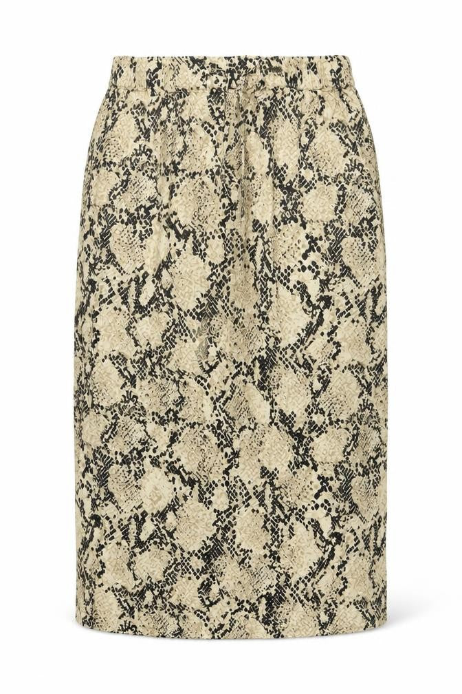 Marks and Spencer Womens Beige Animal Print Viscose A-Line Skirt Size 10 Drawstring - Snakeskin Pattern
