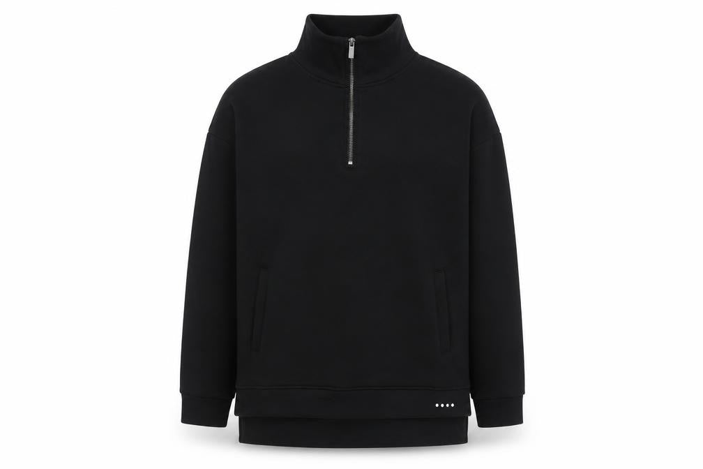Front view of Souluxe men’s black polyester pullover sweatshirt, size S