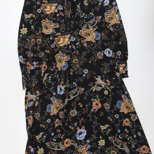 Missguided Womens Black Floral Polyester A-Line Size M Mock Neck Button