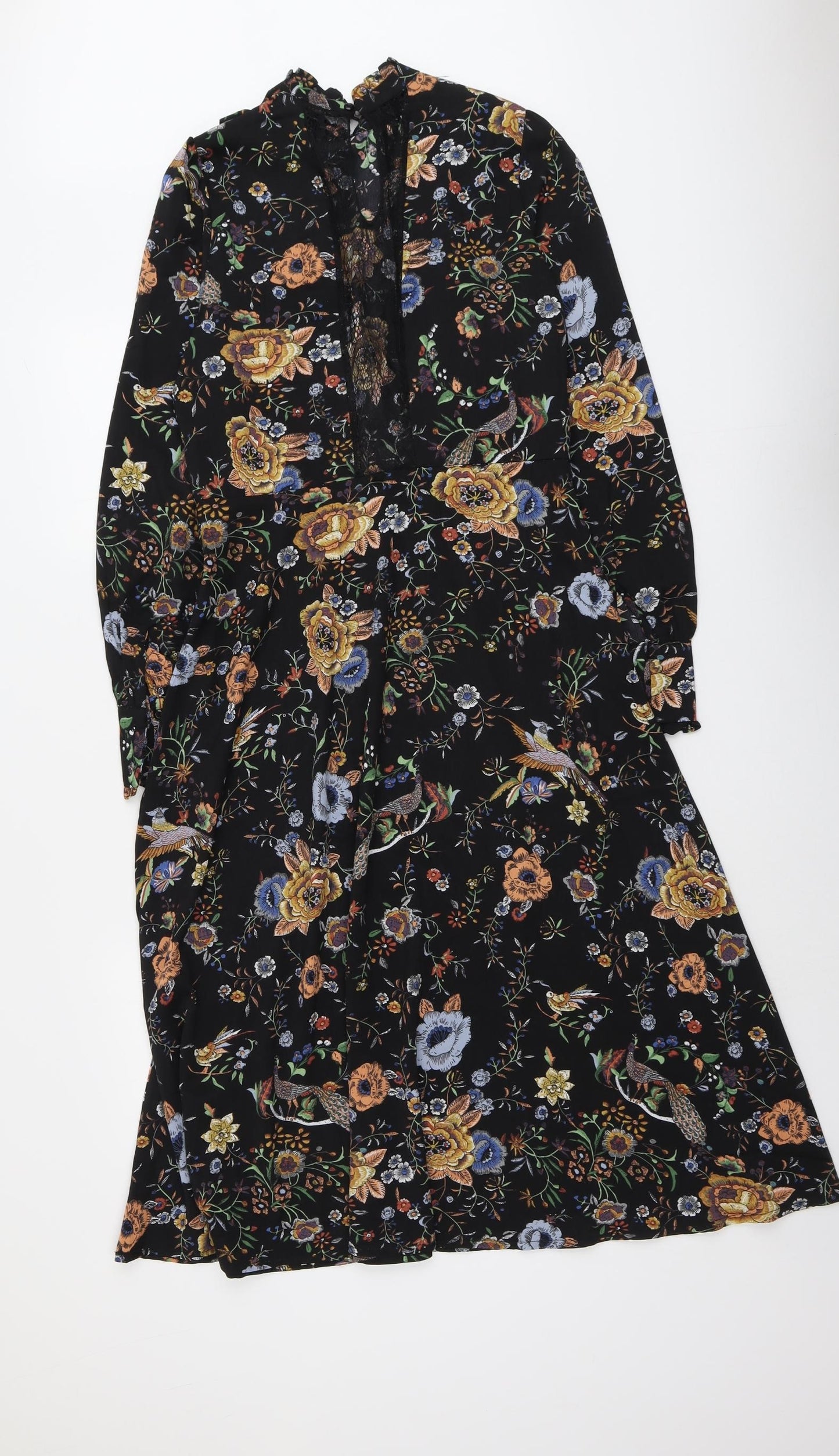 Missguided Womens Black Floral Polyester A-Line Size M Mock Neck Button