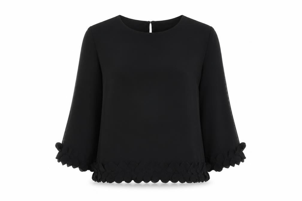 Front view of Atmosphere women’s black polyester basic blouse, size UK 10, round neck