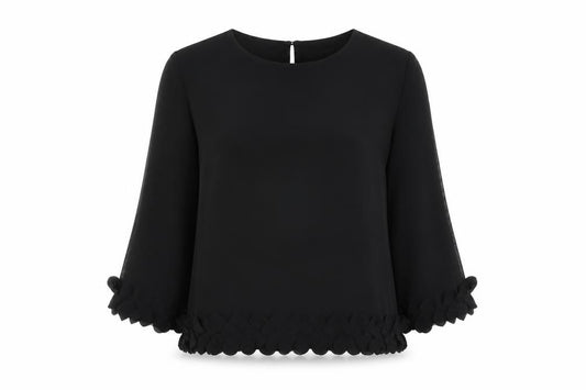 Front view of Atmosphere women’s black polyester basic blouse, size UK 10, round neck