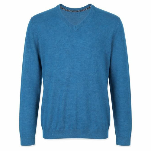 M&Co Mens Blue V-Neck Acrylic Pullover Jumper Size S Long Sleeve